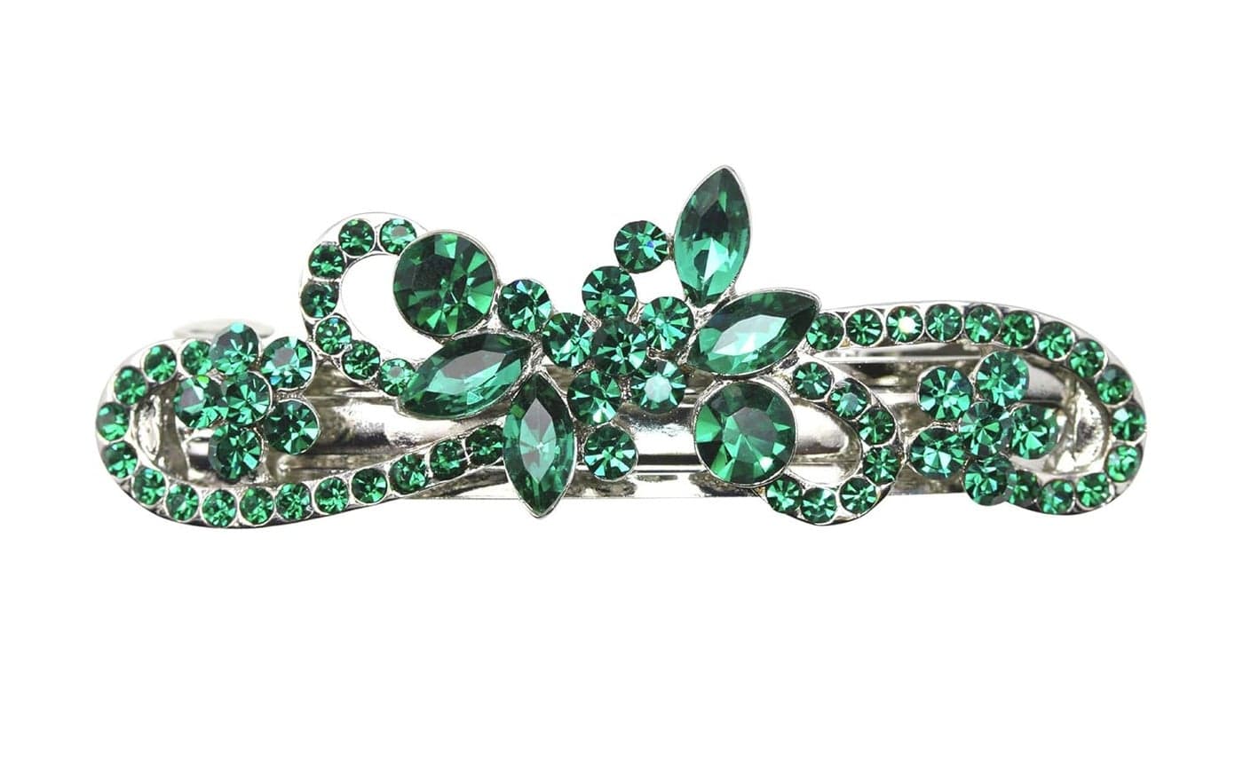 Faship Gorgeous Green Rhinestone Crystal Flora Hair Barrette Clip