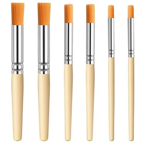 6Pcs Stencil Brushes Set Natural Bristle Paint Brushes Wood Paint Template Brush for Stencil Painting Acrylic Oil Watercolor DIY Art Crafts 3 Sizes