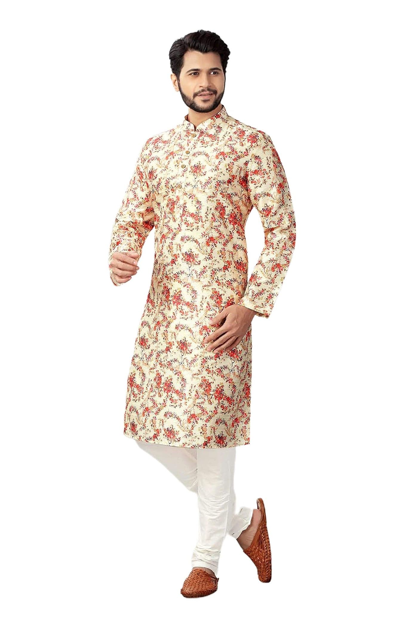Logass Men's Silk Blend Kurta Pyjama Set (Dp-Multicolor, S), Printed