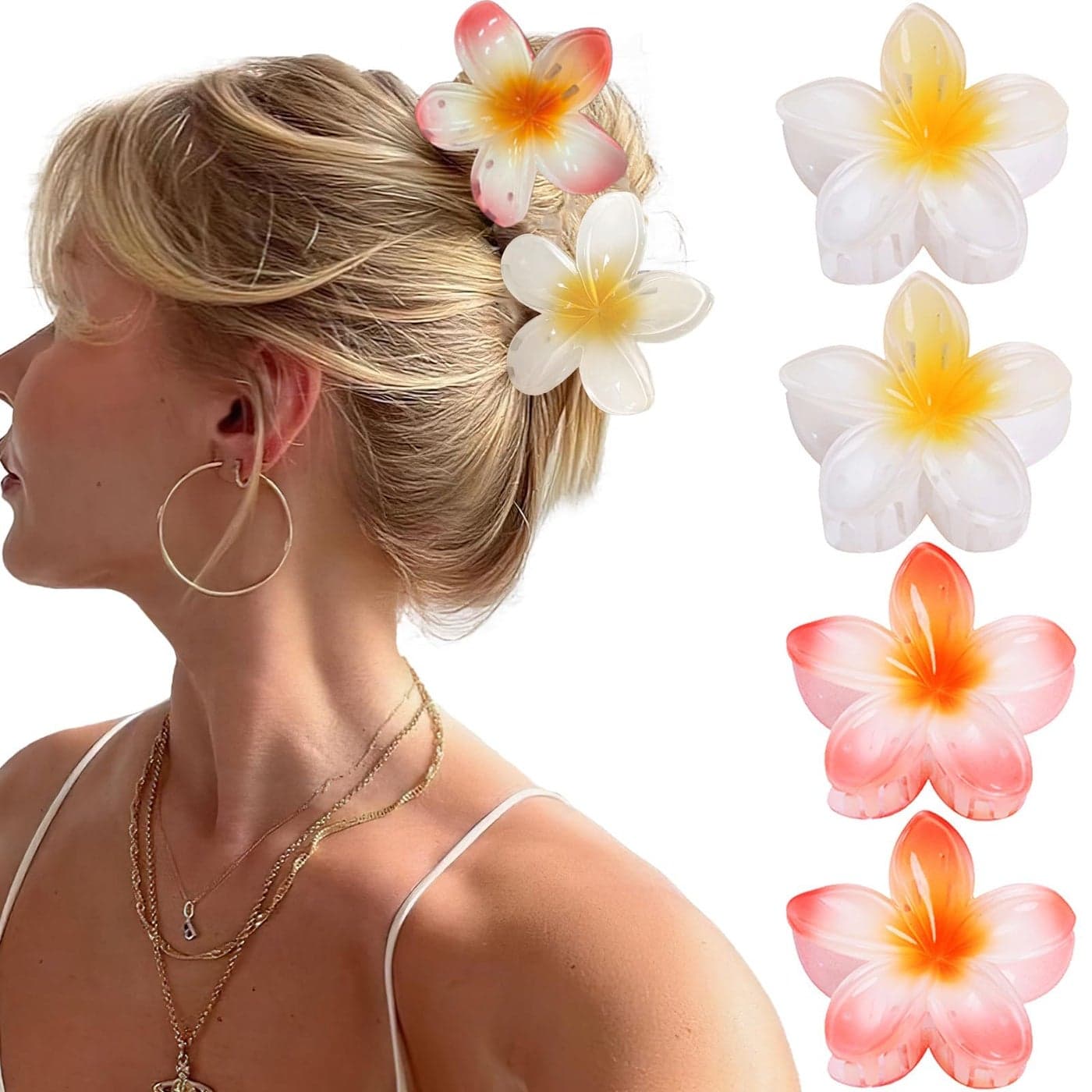 GQLV Hawaiian Flower Claw Hair Accessories for Women 4PCS Large Nonslip Clips for Thick and Thin Hair Strong Hold Cute Banana Clips