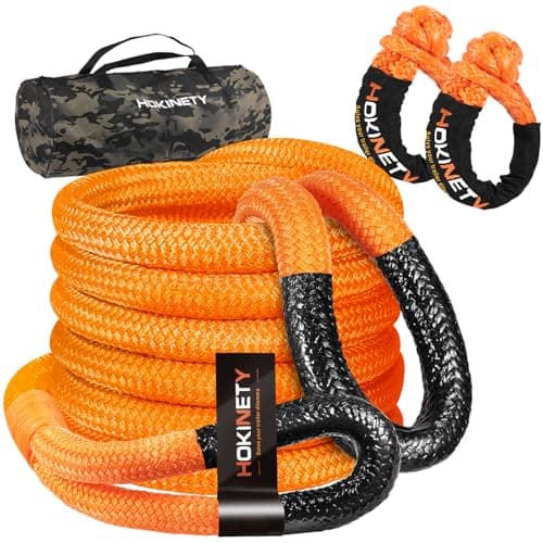 Kinetic Recovery Tow Rope 126 x 30ft Snatch Strap with Soft Shackles Heavy Duty Offroad Towing Straps Kit for Trucks SUV UTV ATV Tractor Car Jeep Orange