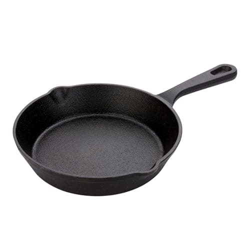 Restaurantware Met Lux 6.5 x 10 x 1 Inch Seasoned Frying Pan 1 Heavy-Duty Oven-Ready Skillet - Built-In Spout Hanging Hole Black Cast Iron Skillet Pan Durable For Cooking Grilling Or Camping