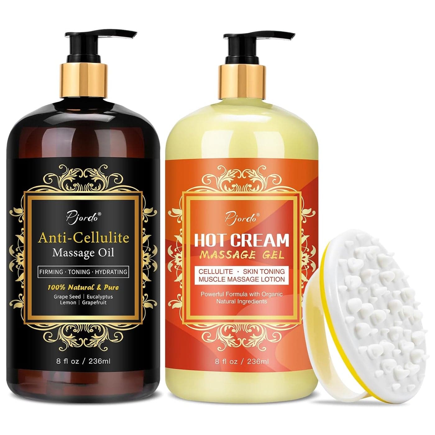 Anti Cellulite Massage Oil Hot Cream Set with Massager Natural Cellulite Remover Oil Massager for Legs Arms and Butt Firm Tighten Moisturize Skin Soothes Muscles 8 Fl Oz