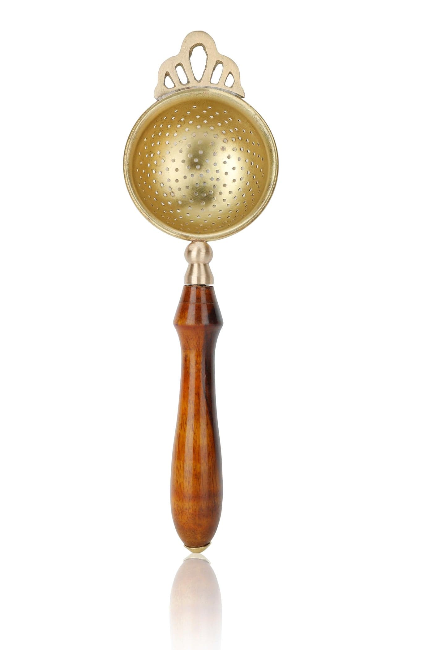 Octavius Premium Brass Tea Strainer with Wooden Handle (5 cms Base Diameter)