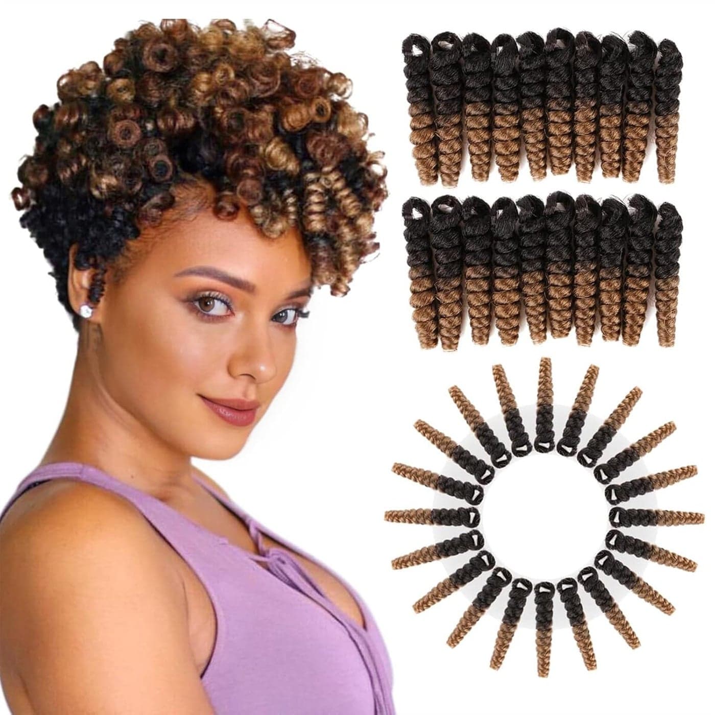 PHOCAS 3Packs 10Short Crochet Hair Jumpy Wand Curl Weave Crochet Braids Afro Curl Synthetic Hair Extensions for Women 6mm 1B27 Black to Blonde