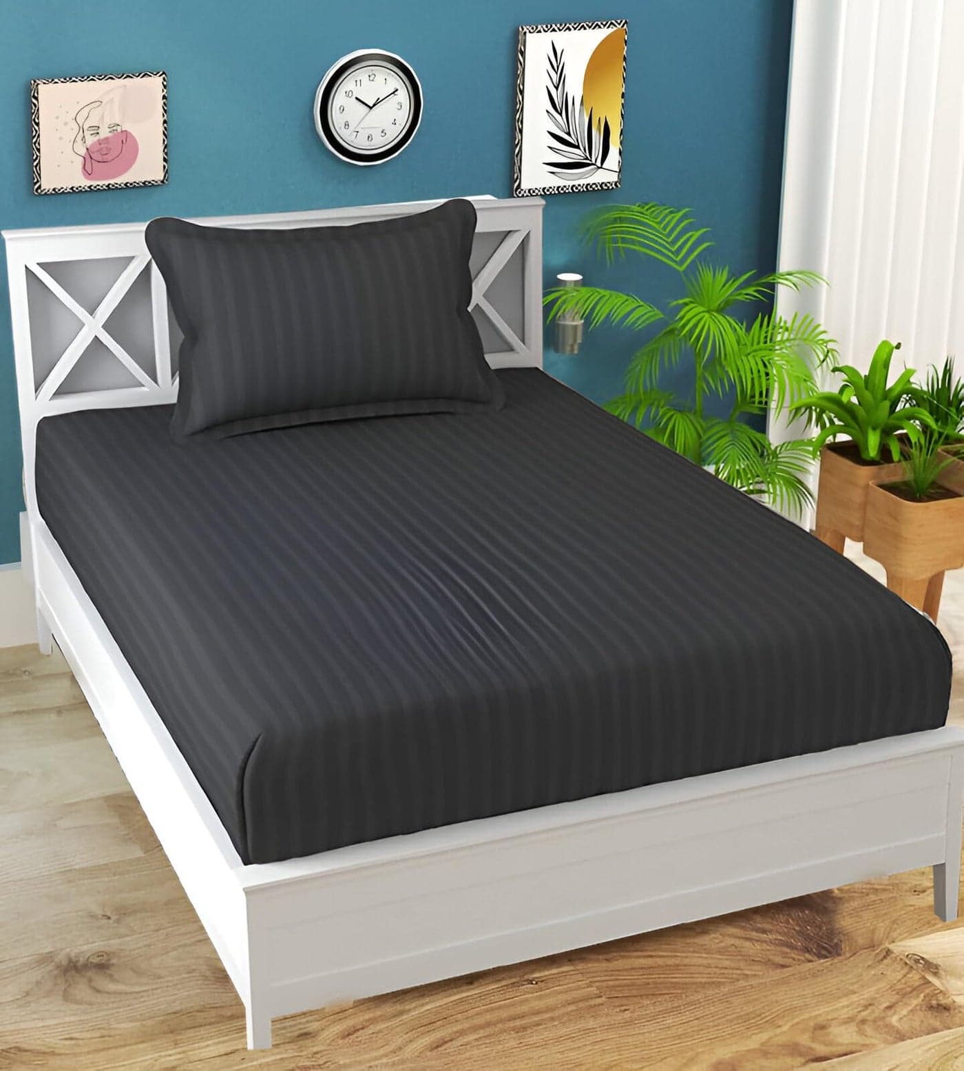STARNSTYLE 220 Cotton Feel 1 Single Bedsheet with 1 Pillow Cover (90X60 Inch) Grey