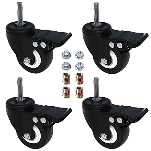 AAGUT 4 Pack 2" Swivel Stem Casters with Brake Lock M8x25mm Stem Caster Heavy Duty PU Rubber Castors, Nuts Included
