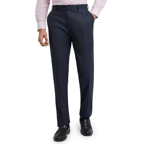 Raymond Men Slim Fit Structure Pattern Poly Viscose Blend Pleatless Formal Trouser (Size: 36)-RMTS05351-B7 Dark Blue