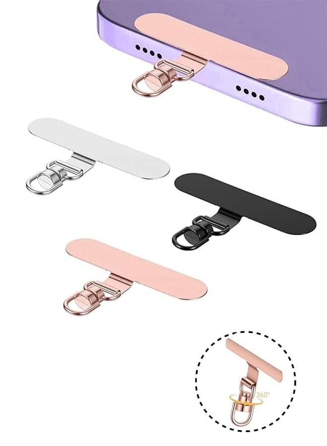 9 Pcs Phone Lanyard Tab, Metal Phone Tether Tab Hook 360° Rotating Stainless Steel Phones Clip for Lanyard, 44 lb Swivel Charm Connector Cell Phones Tether Tabs for Wristlet/Keychain, Rose Gold Black