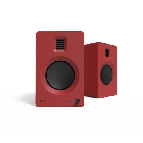Kanto TUK Powered Speaker with Headphone Out | Built-in USB DAC | Dedicated RCA with Phono Pre-amp | Bluetooth | AMT Tweeter | 5.25" Driver | Pair | Matte Red