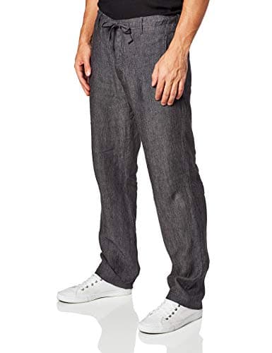 Perry Ellis Men's 100% Linen Drawstring Casual Pants For Men, Regular Fit, Lightweight (Waist Size 29-54 Big & Tall), Slate, 36W x 32L