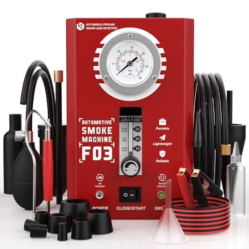 Smoke Machine Automotive with Flow Meter & Pressure Gauge, F03 EVAP Smoke Leak Detector Tester for Car & All 12V DC Vehicles in Vacuum - Fuel Diagnostic Pipe System, Built-in Air Pump (Oil Excluded)