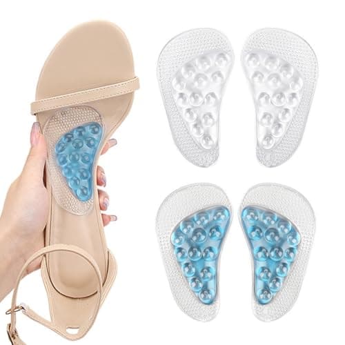 Ahamo 2-Pack Silicone Arch Support Insoles for Flat Feet - Orthotic Plantar Fasciitis Relief | Dual-Density Cushioning for Men & Women (Transparent L + Light Blue L)