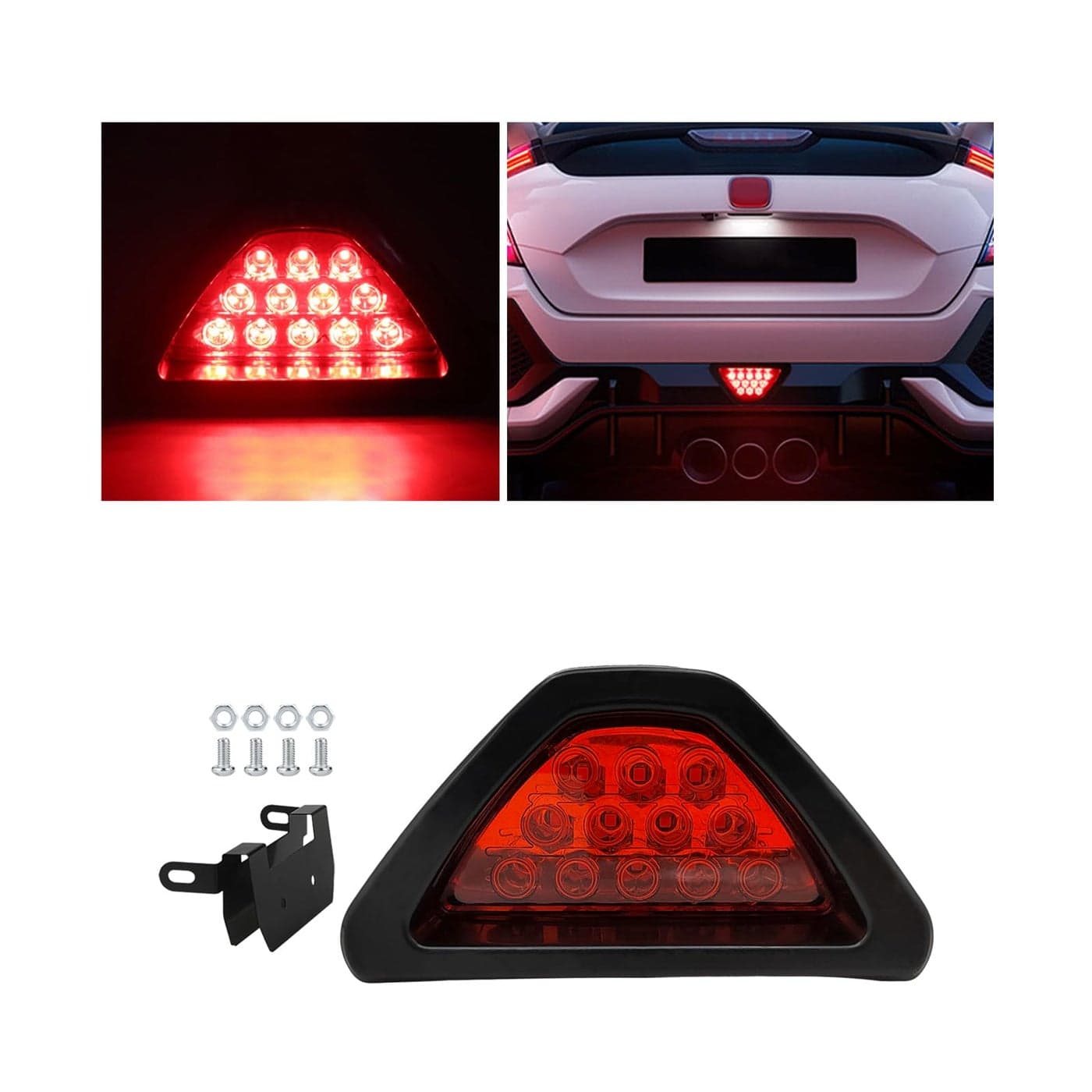 Suvnie Car F1 Style Brake Light DRL Fog Rear Tail Third Brake Light Waterproof Triangle Warning Flash Lamp with 12 LED Universal Car Accessories for Motorcycles Trucks Safety Stop Red