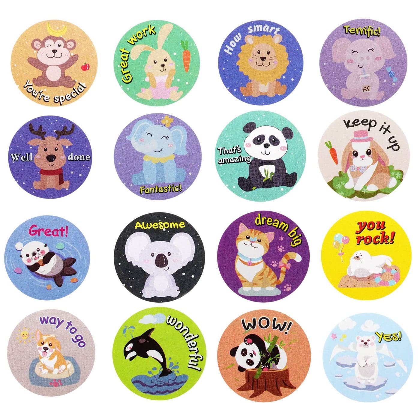 1000 pcs Animal Stickers for KidsCute Motivational Stickers for Kids Teachers Classroom School16 Designs Reward Sticker 1 Inch 2 Rolls