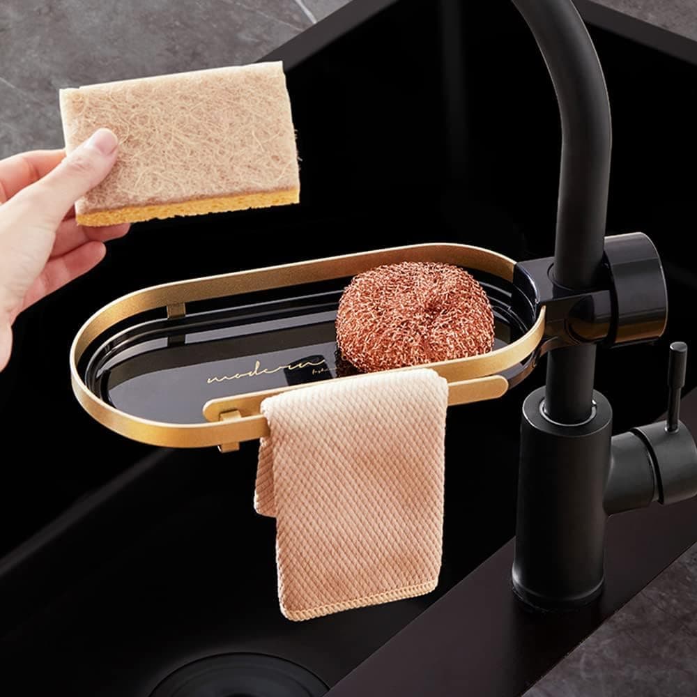 Suicune Kitchen Faucet Storage Dry Rack Shower Rod Rack Bathroom Sink Drain Rack Soap Sponge Rag Holder for Kitchen Accessories