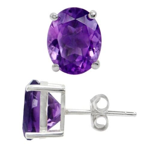 Silvershake 4.72ct. 10x8mm Genuine Oval Shape African Amethyst 925 Sterling Silver Stud Earrings