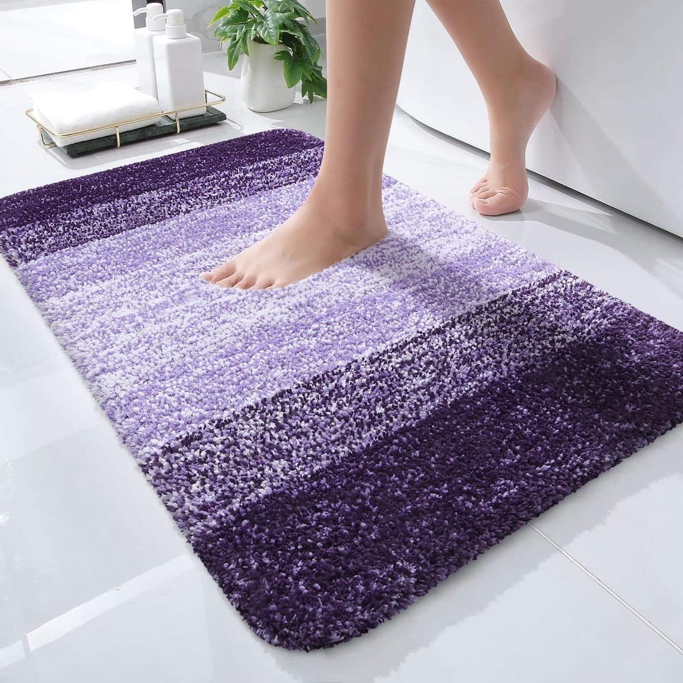OLANLY Bathroom Rugs Mat 24x16 Extra Soft Absorbent Microfiber Bath Rugs Rubber Backing Quick Dry Machine Washable Bath Mats for Bathroom Floor Tub and Shower Home Decor Accessories Violet