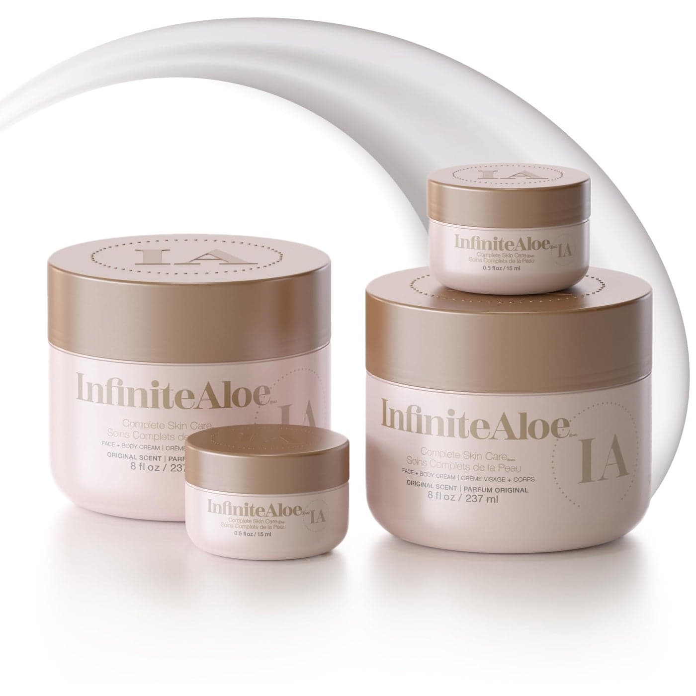 InfiniteAloe Complete Skin Care Aloe Vera Powered Face and Body Cream for All Skin Types Dry Skin Everyday Hero Original Scent 2 Large Jar 8 oz 2 Travel Jar 05 oz
