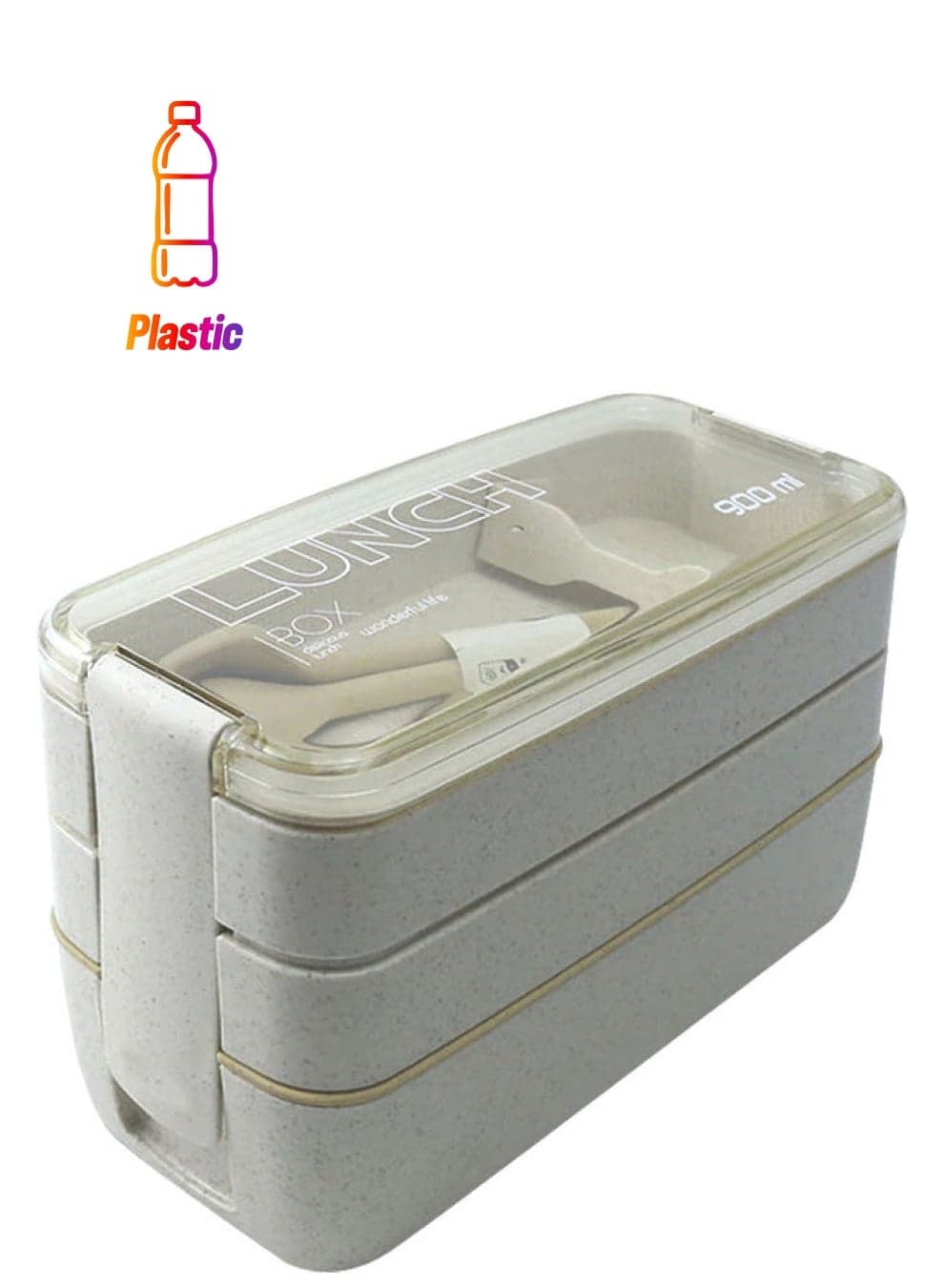Three-Compartment Lunch Box Set Beige 900ml