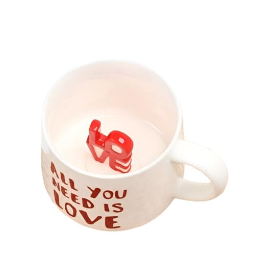 NOSCOMP Exquisite Cartoon Coffee Cup, 3D Coffee Mug, Made with Ceramic, Applicable for Office Use, Suitable for Both Hot and Cold Tea Milk Coffee (Love Design, 400 ML)