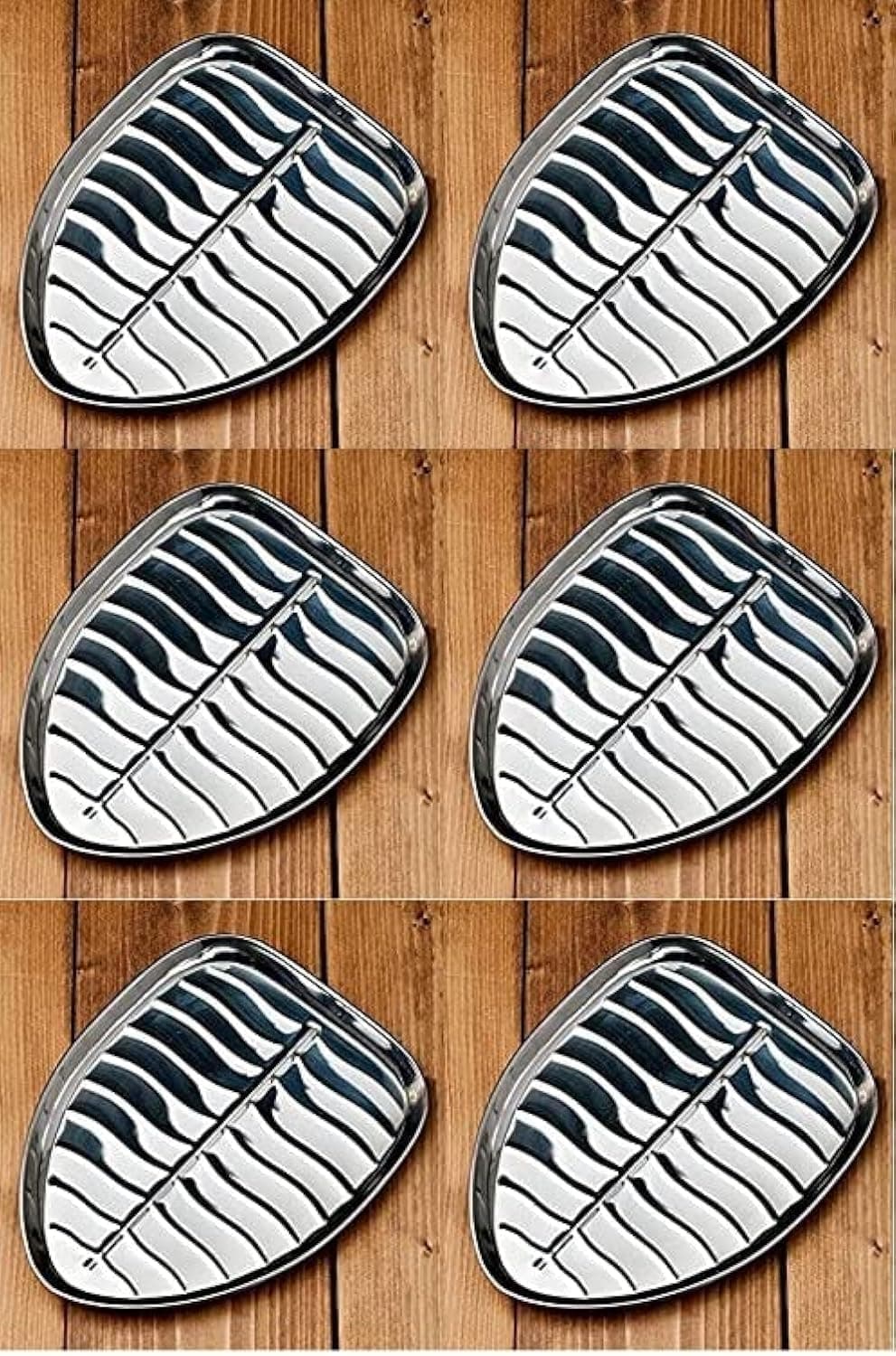 Dynore Stainless Steel 6 Pcs Banana Leaf Shape Dinner/Snack/Mess Tray- Set of 6 Small
