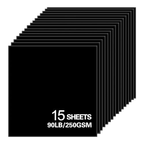 15Sheets Black Cardstock Paper 12x12 Card stock for Cricut Thick Construction Paper for Card Making Scrapbooking Craft 90 lb 250 gsm Black