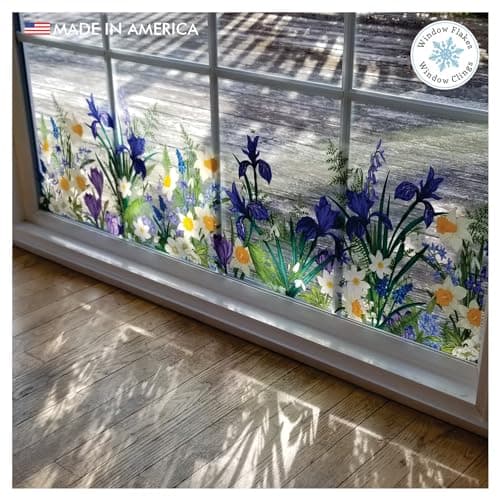 Botanical Springtime Flower Window Cling Decal. Crocuses, Ferns, Daffodils, Snowdrops. Home Decor Decoration for Glass. Spring Vinyl Sticker. Made in America.