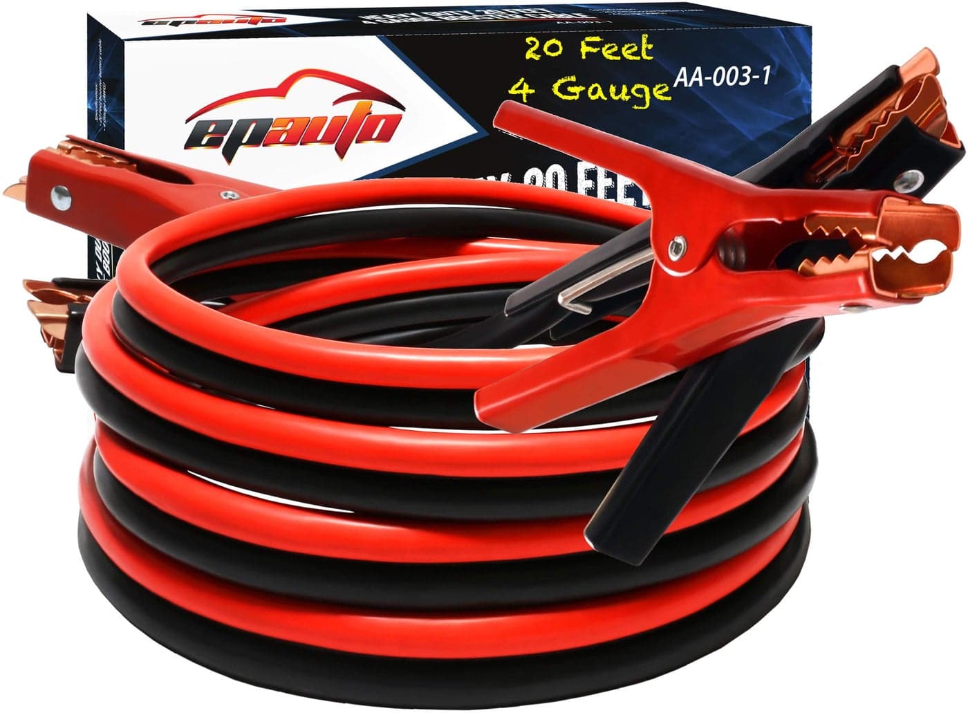 EPAuto 4 Gauge x 20 Ft 500A Heavy Duty Booster Jumper Cables with Travel Bag and Safety Gloves (4 AWG x 20 Feet)