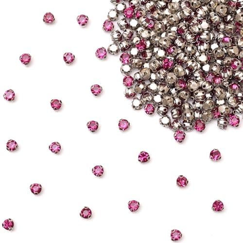 Embroiderymaterial Round Shape Sew on Glass Crystal Rhinestones with D Shape Claws for Craft, Embroidery and Jewellery Making-3MM (Pink) 288 Pieces
