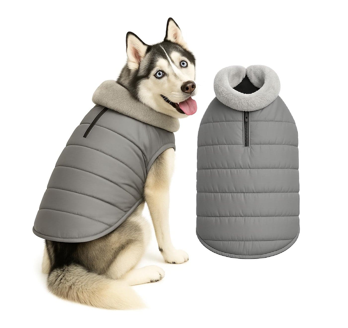 The Pets Company Dog Winter Coat Jacket, Clothes, Windproof, Waterproof, Light Weight, Washable, Ultra Warm Thick Fleece Lined Dog Vest for Cold Weather Protection, (Grey, Medium - Large - 22 Inch)
