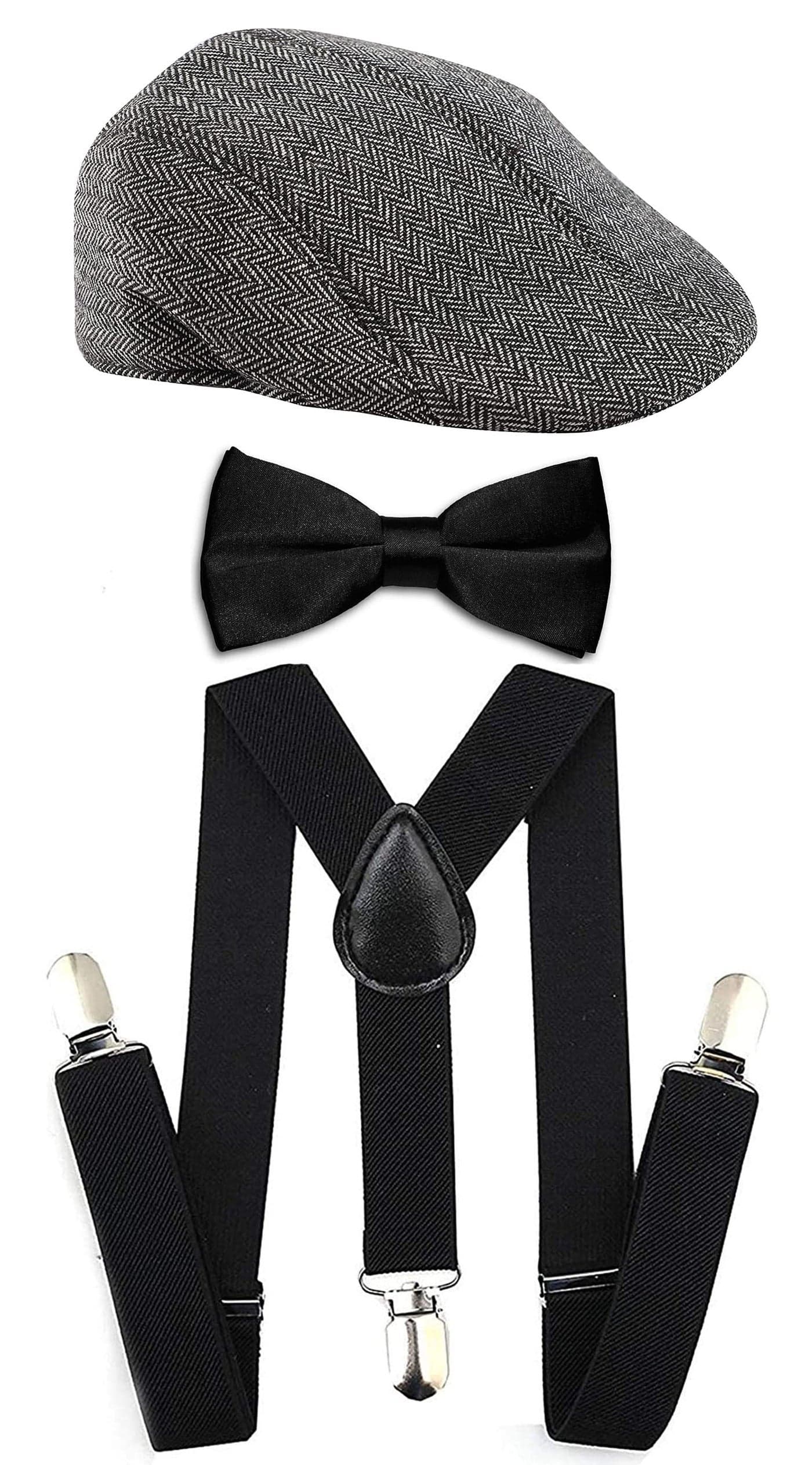 RR DESIGN Suspender and Neck Bow Tie Set with Irish/Golf Flat cap for Men -Assorted patterns