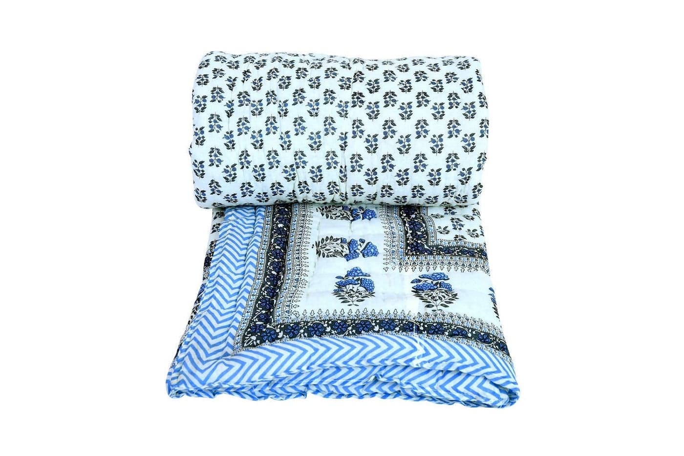 AARMOZY Cotton Soft Jaipuri Razai Traditional Print Single Bed AC Blanket Blue BOOTI85X55 INCHE