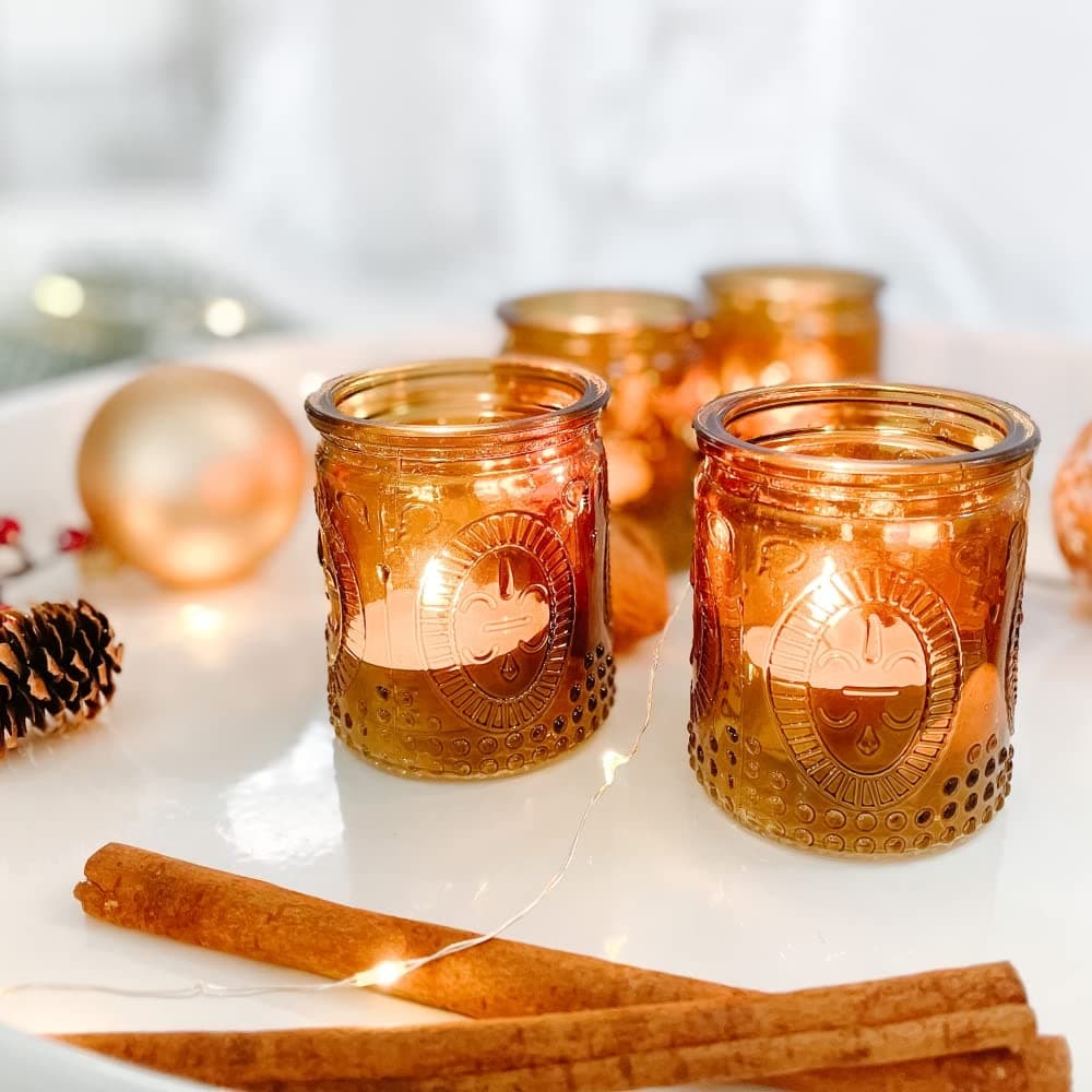 Kate Aspen Vintage Amber Glass Tea Light Holder Set of 4 Home Dcor Table Decoration Gift