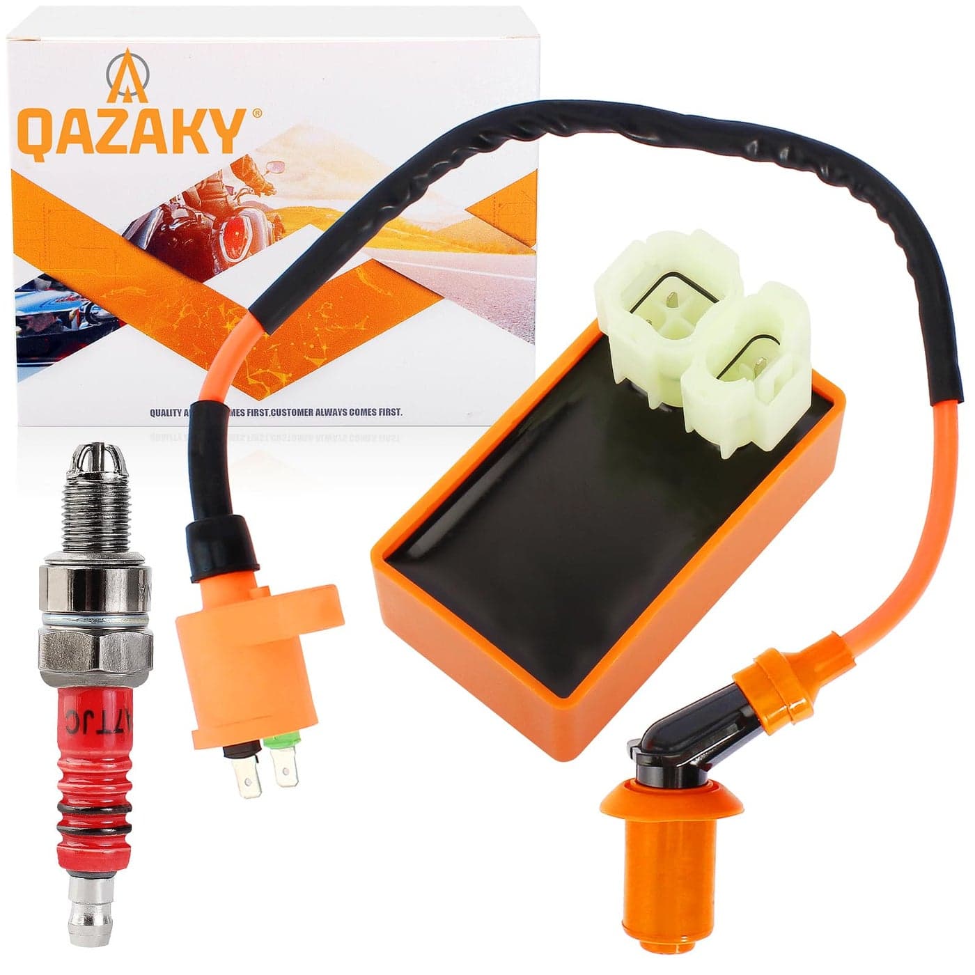 QAZAKY Performance AC CDI Ignition Coil Spark Plug A7TC GY6 50cc 80cc 90cc 110cc 125cc 150cc 4stroke Engines Scooter ATV Go Kart Moped Quad Go Kart Pit Dirt Racing Bike 139QMB 152QMI 157QMJ