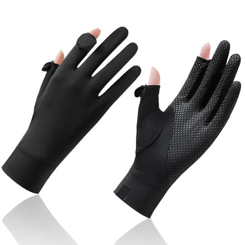Massmot Sun Protection Gloves for Women, Non-Slip Touch Screen Sun Gloves, Breathable Silk Cooling Gloves, Outdoor Full Finger Gloves for Cycling Driving Fishing, Breathable and Lightweight (Black)