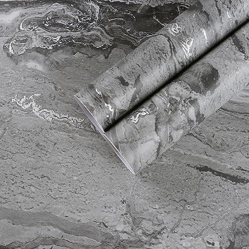 CHIHUT 17.7''x236'' Dark Grey Marble Contact Paper for Countertops Decorative Marble Wallpaper Kitchen Counter Top Peel and Stick Waterproof Removable Vinyl Countertop Wrap for Walls Cabinets Desktop