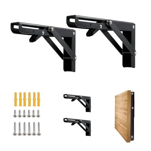 Folding Shelf Bracket 6 inch 2PC Wall Mounted Collapsible Shelves Brackets Heavy Duty Foldable Workbench Bracket DIY Wall Table Hinges for RV Countertop Extension Gargage Workstation Table Supports