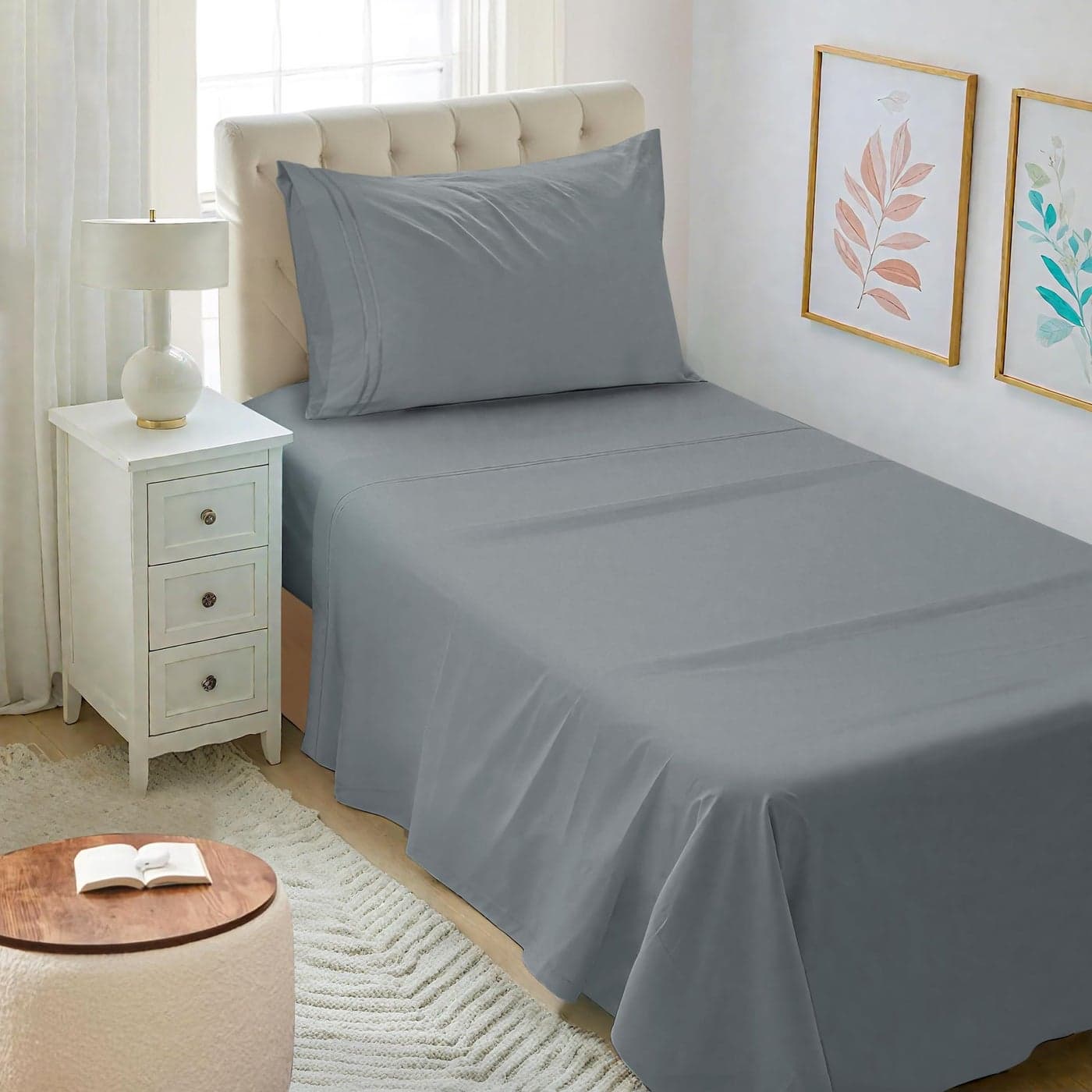 Mejoroom Twin XL Sheet Set Hotel Luxury Microfiber Sheet Pillowcase Sets Fits College Dorm Room Mattress Soft Breathable Wrinkle Fade Resistant 3 Piece Gray