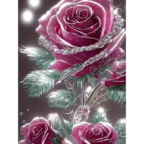 JFYHAB Shining Rose Diamond Art Kits for AdultsPink Rose Diamond Art Kits for Adults 5D Diamond Art of Pink FlowerDIY Full Drill Diamond Painting Gem Art and CraftsHome Wall Decor 12x16 Inch