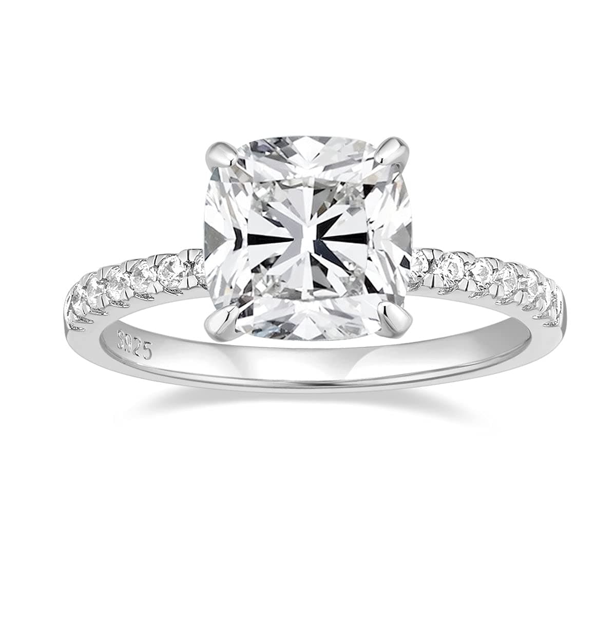 EAMTI 3.5CT 925 Sterling Silver Rings Cushion Cut Cubic Zirconia CZ Engagement Wedding Bands for Women Promise Rings for Her Size 6