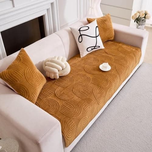 HOMETHREADS Couch/Sofa Covers | Luxurious Slipcover Solutions for Sofas, Armchairs, and Loveseats (Light_Brown_Coco, 3 Seater| 70x180cm)