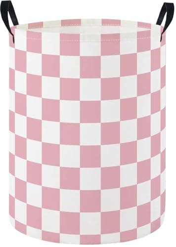 HIYAGON Baby Laundry Hamper Basket Baby Hamper for Nursery Boy and Girl Cute Kids Toys Storage Bin Organizer Boho Room DecorPink Checkered