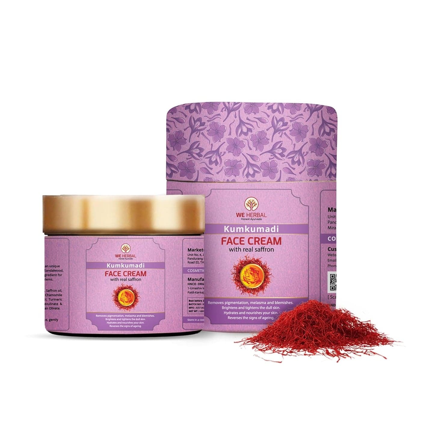 We Herbal Honest Ayurveda Kumkumadi Face Cream For Fairness Glow Skin Brightening Tightening No Artificial Chemicals Fragrance Colour 100Gms