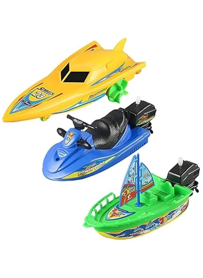 Wind-up Boat Bath Toy, Bathtub Pull and Go Yacht Water Toy Motorboat Jet Ski Boat Toy Speed Boat Ship Toy Sailing Ship Sailboat Tub Toy (Sailboat+Motorboat+Amphibious Yacht)