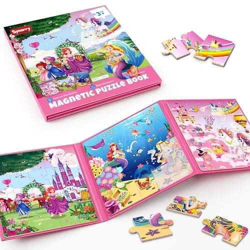 SYNARRY Unicorn Mermaid Princess Magnetic Puzzles for Toddlers 35 Girls 20 Pieces Travel Puzzles for Kids Ages 46 Car Airplane Road Trip Activities Toys for 3 4 5 6 Year Old Girls Birthday Gifts