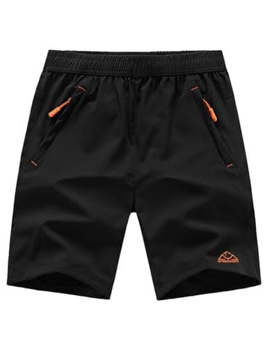 TBMPOY Men's 7" Hiking Running Shorts with Pockets Athletic Outdoor Sports Gym Workout Short Zipper Pockets Black XL