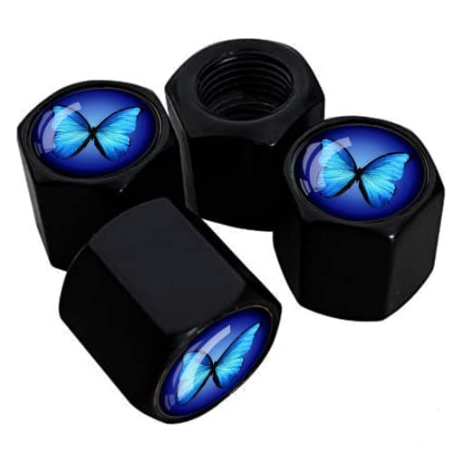 Metal Car Wheel Tire Valve Stem Caps 4 Pack Blue Butterfly Aluminum Car Tire Air Valve Caps for Cars Trucks Bikes Motorcycles Bicycles Corrosion Resistant