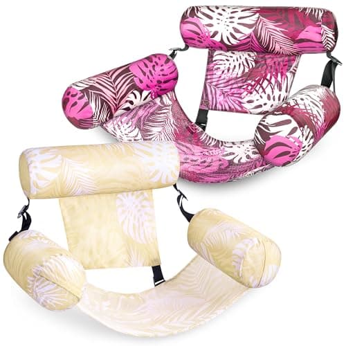 SLOOSH Inflatable Pool Floats Adult2 Packs Floating Lounge ChairsBlow up Pool Noodles for Adult Heavy DutyFloating Chair for Party Summer Water Beach Lake FunTropical LeavesChampagnePink