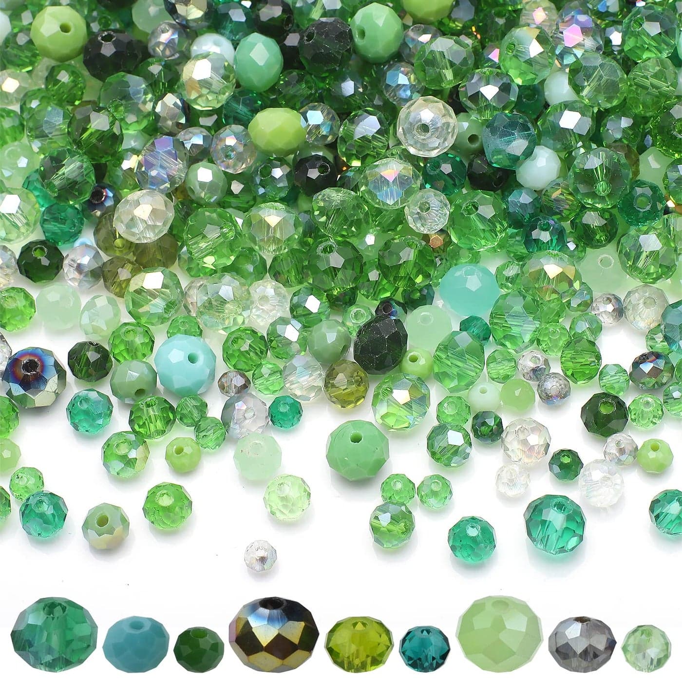 KINGSHINE Briolette Crystal Glass Beads for Jewelry Making1000pcs 468mm Faceted Rondelle Green Beads Assorted Round Shaped Spacer Bead for DIY Crafts Bracelets